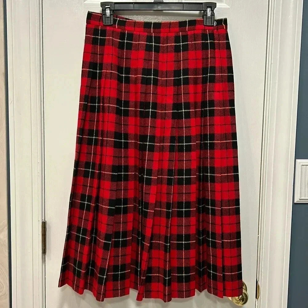 Pendleton Red and Black Plaid Midi Skirt